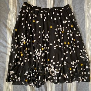 Afani midi skirt. Black with white and yellow polka dots. Size 3x.